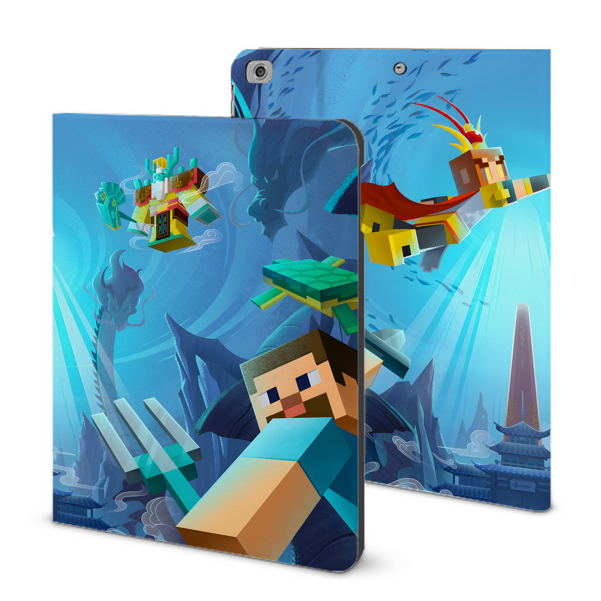 （画像用） マインクラフト ブロックの世界 Minecraft MC Block world IPad ケース ブック型 PUレザー TPU 耐衝撃 軽量 薄型 ペン収納なし 全面保護 IPad 各モデル対応
